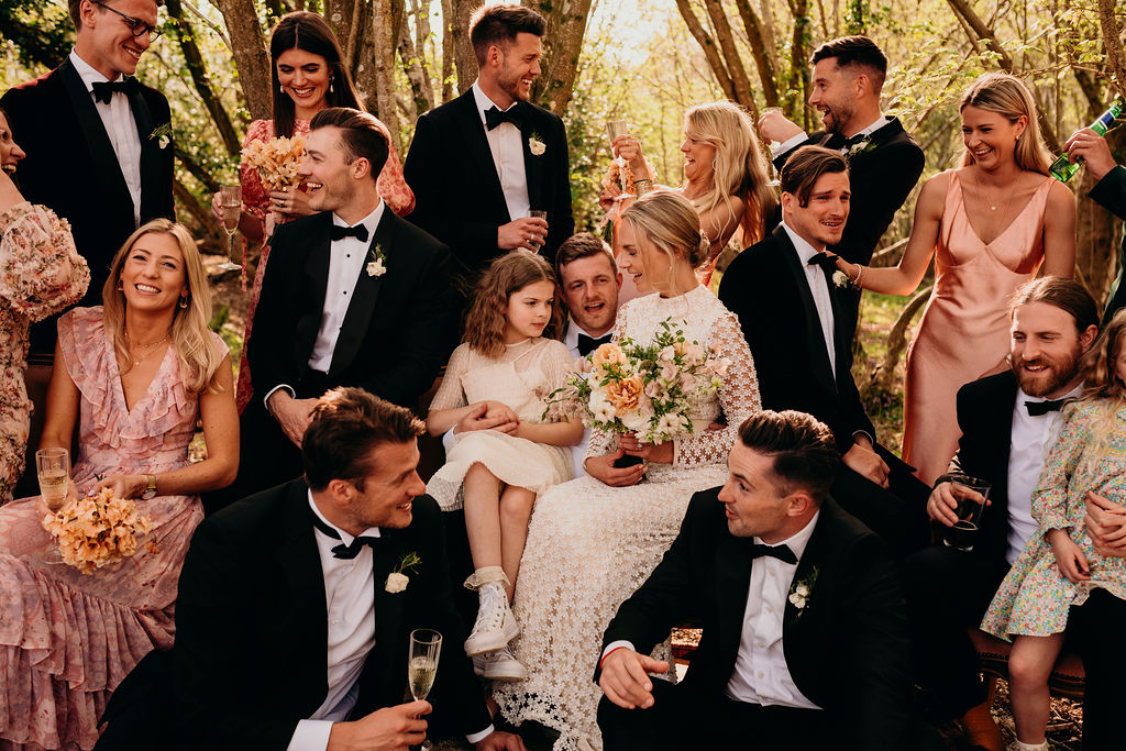 group photo at stunning spring wedding 